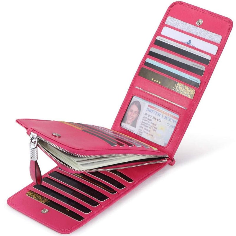Huztencor Women's Credit Card Holder RFID Blocking Leather Multi Card Organizer Wallet Slim Long Zipper Bi-fold Business Card Case Clutch Wallet with ID Window Pink (FBA) - Image 3